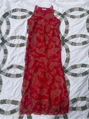 VTG 90s Ann Taylor Red Paisley Maxi Slip Dress 100% Silk Size 6 Petite